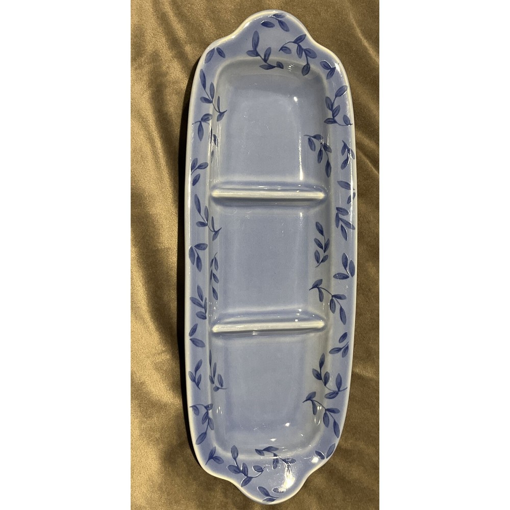 Pfaltzgraff Summer Breeze Divided 3 Part Relish Tray Blue 12" x 4 1/2"
